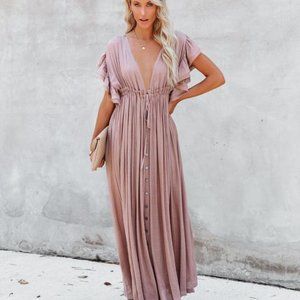 Anika Pocketed Button Down Ruffle Maxi Dress